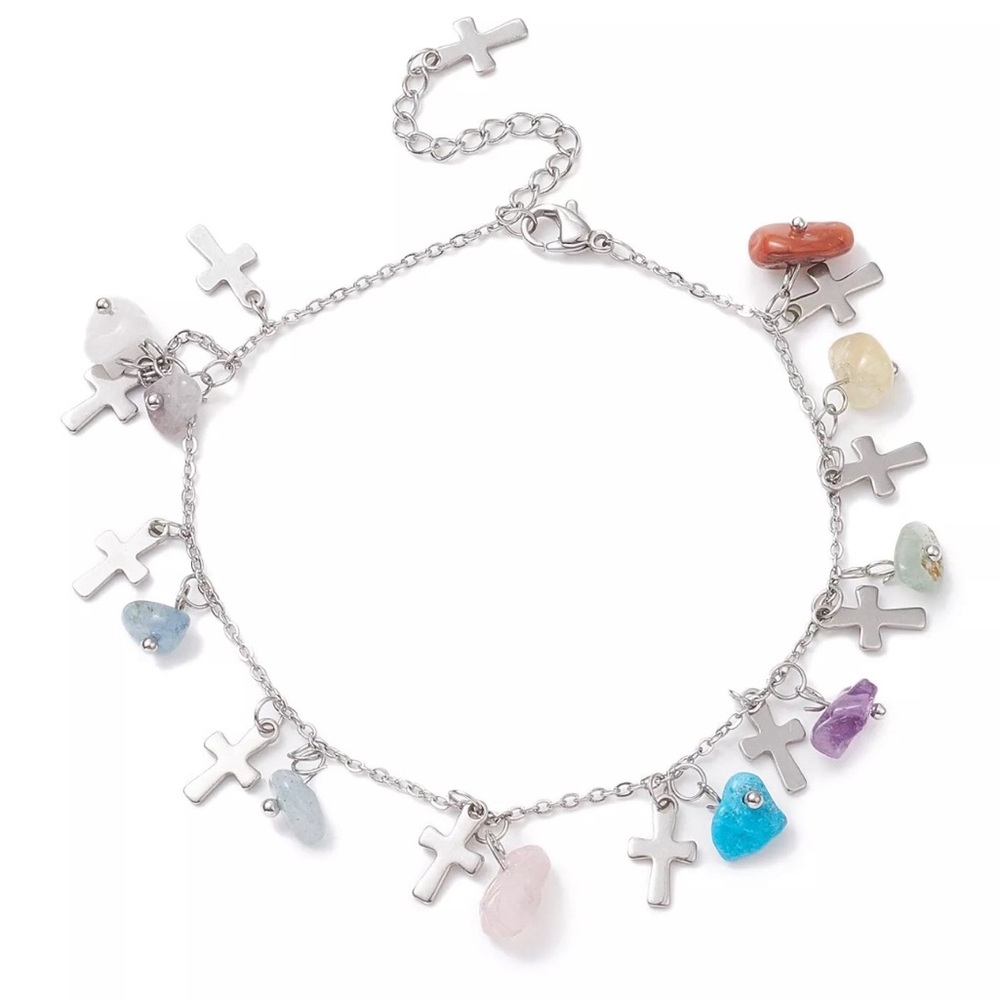 Gemstone Crosses Charm Bracelet